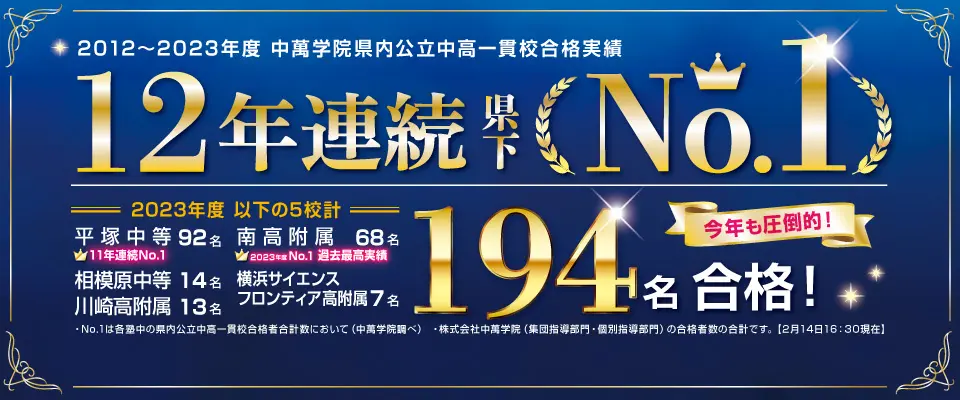 2023年度県内公立中高一貫校合格実績12年連続No.1