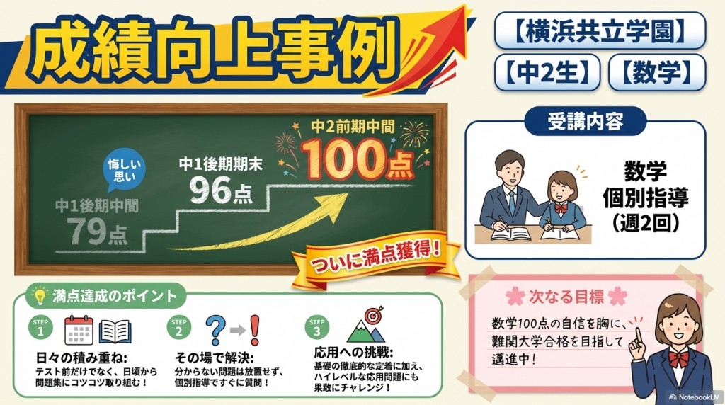 成績向上事例！横浜共立学園中２年生が数学100点を獲得！
