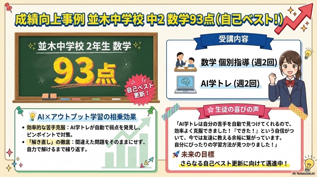 自己ベスト更新！　並木中学校2年生が数学で93点獲得！